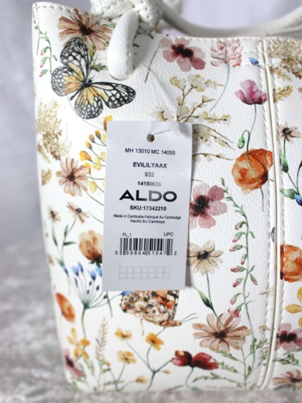 NWT ALDO Floral Butterfly Satchel Crossbody Bag with Flower Charm White - Picture 10 of 10